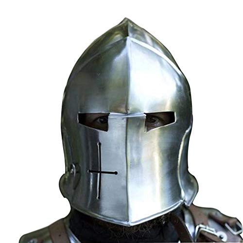 Annafi Barbuta Viking Battle Knight Helmet | Black Medieval Visored Barbute Helm Armor for SCA LARP Reenactment Replica Costume Premium Quality Armour