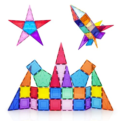 PicassoTiles 32 Piece Magnetic Building Block Rocket Booster Theme Set Magnet Construction Toy Educational Kit Engineering STEM Learning Playset Child Brain Development Stacking Blocks Playboard PT32