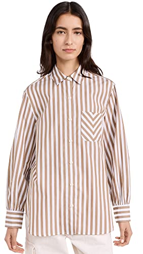 rag & bone Women's Maxine Button Down Shirt, Brown Stripe, M