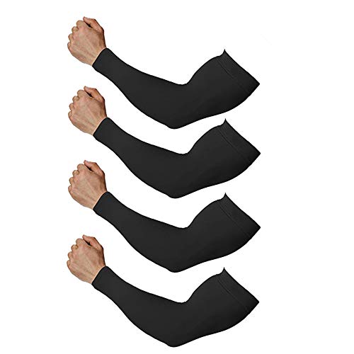 Feeke Arm Sleeves - 4 Pairs Anti-Slip Compression Sleeves for Cycling, Running and Outdoor Sports, Black