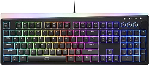 i-rocks K71M RGB Mechanical Gaming Keyboard with Media Control Knob, Gateron Switches (Red), 107 Keys w/Full NKRO, PBT Keycaps, Multimedia Hotkeys, Detachable USB-C Cable and Onboard Storage, Black