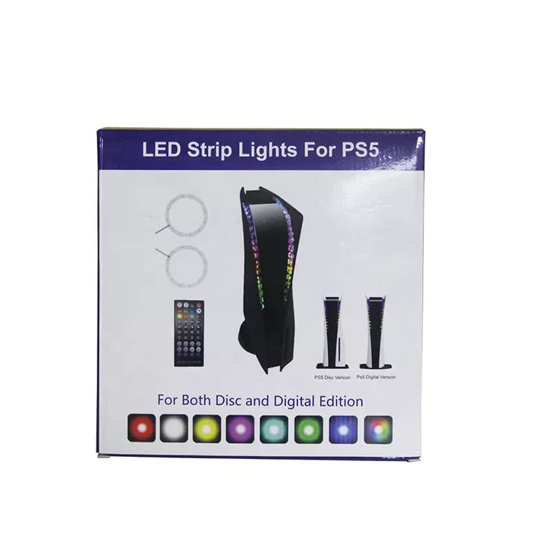FUcopales RGB LED Light Strip for PS5 Console with 8 Colors 400+ Modes, Music Sync Color Changing Led Light Strips for Playstation 5 with IR Remote, APP Controller and USB Powered
