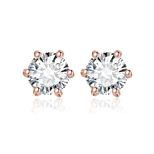 JewelryPalace Round Cut 4mm 0.6ct Moissanite Solitaire Stud Earrings for Women, 925 Sterling Silver 14k Rose Gold Plated Earrings for Her, Classic Simulated Diamond Earrings VVS D-F