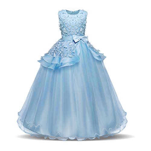NNJXD Girl Sleeveless Embroidery Princess Pageant Dresses Kids Prom Ball Gown Size (120) 4-5 Years Blue