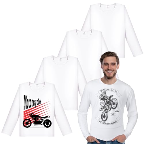 Guiqulai 5 Pack Sublimation Blank T-Shirts, Long Sleeve Polyester Adult Tshirts for Sublimation Blank, Crew Neck Men Long Sleeve T-Shirt, Men's Long Sleeve Shirt(l White)