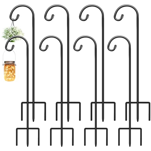 Gtongoko 8 Pack Shepherds Hooks for Outdoor 32 Inch Garden Hooks for Hanging Plants, Lanterns, Bird Feeders, Solar Lights, Mason Jars, Weddings Decor, Adjustable, Matte Black