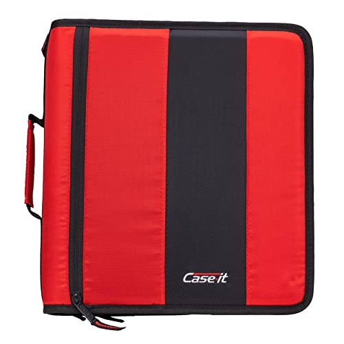 Case-It The Classic Zipper Binder - 2 Inch O-Rings - Multiple Pockets - 800 Sheet Capacity - Comes with Shoulder Strap - Fire Engine Red D-251