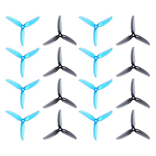 16pcs HQProp 5x4.3x3V2S Tri-Blade Propeller 5 Inch Props for RC FPV Drone Quadcopter (Blue & Grey)