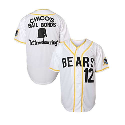 MESOSPERO Bad News Bears Tanner Boyle 3 Kelly Leak Movie 1976 Chico's Bail Bonds Baseball Jersey for Men (12 Tanner Boyle White, Large)