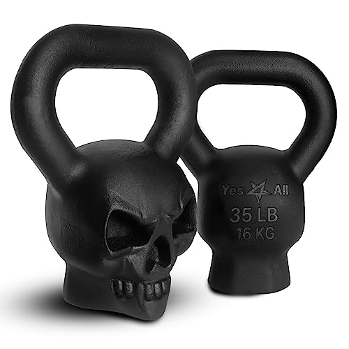 Yes4All Skull Kettlebell Demon 35 lb, Primal Cast Iron Powder Coated Kettlebells for Weights Exercises, Push up, Handle Grip Strength Training Equipment, Indoor Decorations