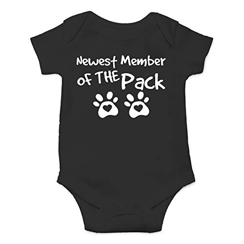 Funnwear Newest Member of The Pack - My Siblings Have Paws - Funny Cute Infant Boy Girl Romper, One-Piece Bodysuit (Black, Newborn)
