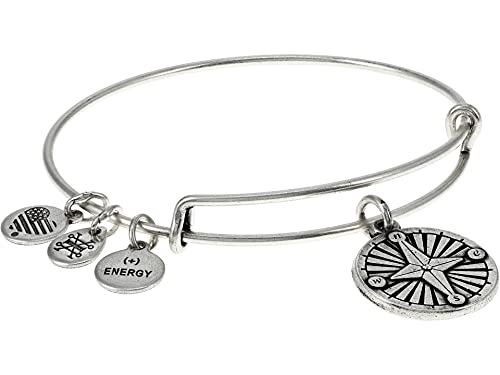 Alex and Ani Path of Symbols Expandable Bangle for Women, Compass Charm, Rafaelian Silver Finish, 2 to 3.5 inches (A21EBCMPSRS)