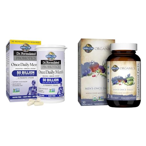 Garden of Life Probiotics for Men 50 Billion CFU + Organic Multivitamin for Men Vegan Once Daily Supplements