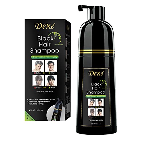 Black Hair Dye Shampoo for Gray Hair, Semi-Permanent Hair Color Shampoo for Women and Men, Herbal Ingredients and Ammonia Free, 3 in 1-100% Grey Coverage DEXE(14 Fl oz)
