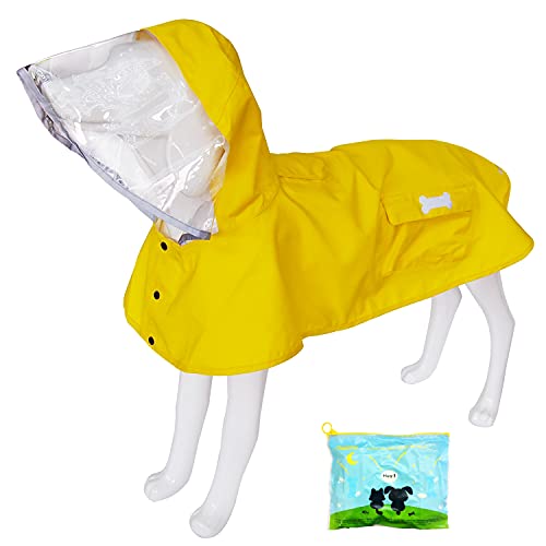 Waterproof Dog Raincoat, Adjustable Reflective Lightweight Pet Rain Clothes with Poncho Hood (Small, Yellow)