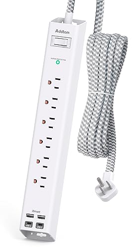 Power Strip Surge Protector with USB C - Flat Plug Extension Cord with 6 AC Outlets 4 USB (2 USB C), Wall Mount, 5ft, 900 J, Multi Plug Outlet Extender for Home Office Dorm Room Essentials