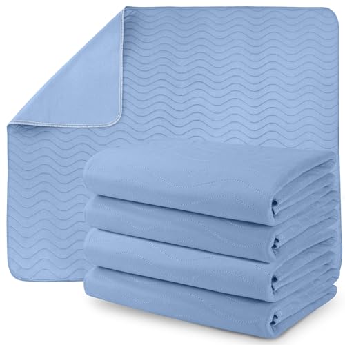 Utopia Bedding Waterproof Incontinence Bed Pads 34 x 36 Inches (Pack of 4, Blue), Washable and Reusable Underpads for Adults, Elderly and Pets, Absorbent Protective Pads