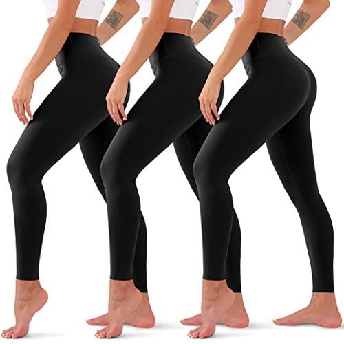 QUXIANG 3 Pack Leggings for Women Tummy Control High Waisted No See Through Squat Proof Workout Sports Yoga Pants 4 Way Stretch Buttery Soft (Black/Black/Black, L/XL)