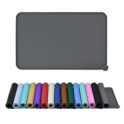 Reopet Silicone Pet Feeding Mat, Waterproof Dog Cat Food Mat with Raised Edges, Dog Cat Water Bowl Placemats, Dog Cat Feeding Mats for Food and Water Prevent Spill, Multiple Colors & Sizes for Pets