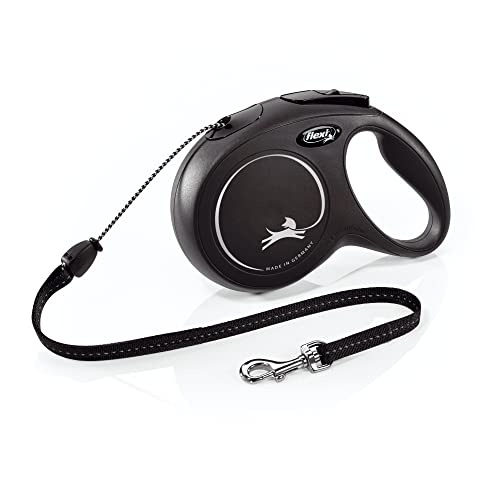 FLEXI New Classic Retractable Dog Leash (Cord), Ergonomic, Durable and Tangle free Pet Walking Leash for Dogs Up to 44 lbs, 26 ft, Medium, Black