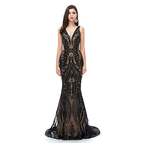 Engerla Mermaid V Neck Evening Dresses Blue Sequind Prom Dresses Women's Party Dress Celebrity Pageant Gowns 10