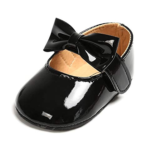 SOFMUO Baby Girls Mary Jane Flats with Bowknot Ballet Slippers Toddler First Walkers Infant Princess Wedding Party Christmas Dress Shoes(Black,0-6 Months)