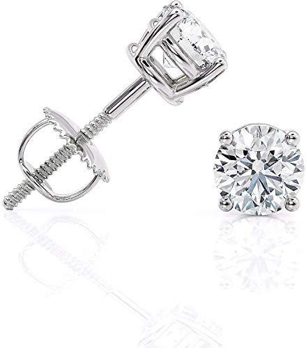 IGI Certified 1 1/5 Carat Natural Diamond Round Stud Earrings for Women in 14k White Gold Very Shinny, cttw 4-Prong Basket Screw Back by Beverly Hills Jewelers