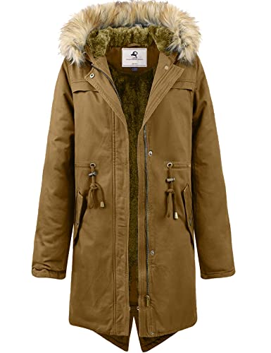 Uoiuxc Women's Hooded Winter Coat Warm Fleeced Lined Parka Long Jackets (Khaki,Large)