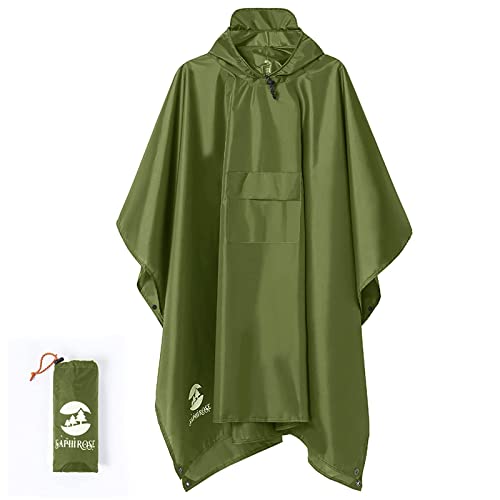 SaphiRose Hooded Rain Poncho Waterproof Raincoat Jacket for Men Women Adults(green)