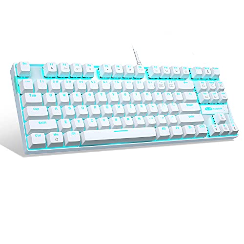 MageGee Mechanical Gaming Keyboard with Blue Switch, Compact 87 Keys Wired Computer Keyboard for Windows Laptop PC Gamer, LED Ice Blue Backlit, White