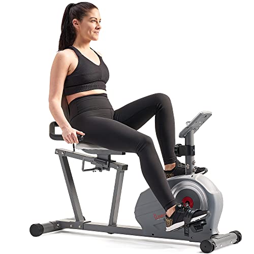 Sunny Health & Fitness Essentials Smart Recumbent Bike with Distance Travelled Monitor, Exclusive SunnyFit App Enhanced Bluetooth Connectivity - SF-RB422003