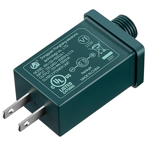 Feekoon 1 Pack Replacement Yard Inflatable Adapter, 12vdc 1.5a Class 2 Power Supply for Xmas Tree Lights, Halloween Christmas Inflatable Decoration, 120v 60hz Yard Inflatable Power Supply Plug