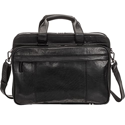 Mancini Buffalo Double Compartment Top Zipper 15.6” Laptop/Tablet Briefcase, Black, Black