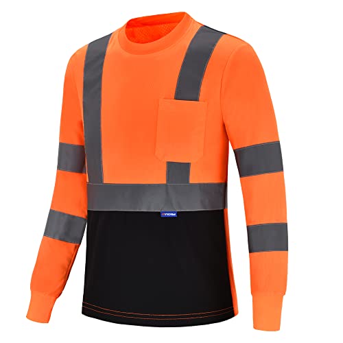 AYKRM Hi vis Shirts Safety T Shirt Reflective High Visibility hi vis Long Sleeve T Shirt (Orange, 3XL)
