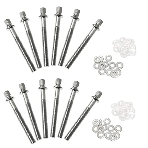 TUOREN Drum Set Hardware 12-Pack Stainless Steel Drum Tight Screw Tension Rods for Percussion Instrument Parts (50mm)