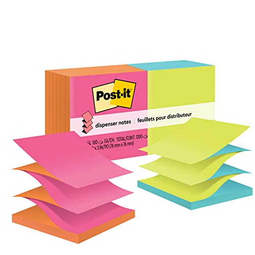 Post-it Pop-up Notes, 3x3 in, 12 Pads, America's #1 Favorite Sticky Notes, Poptimistic, Bright Colors, Clean Removal, Recyclable (R330-12AN)