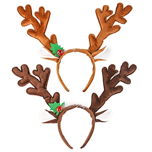 HANSGO Reindeer Antlers Headband, 2PCS Deer Antlers Headband with Bells Cute Christmas Reindeer Ears Headband
