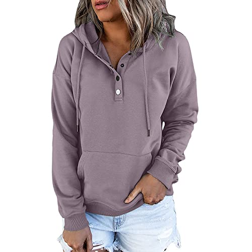 WEERSHUN my recent orders Womens 2023 Winter Fall Button Collar Hoodies Tops Long Sleeve Casual Drawstring Button Down Pullover Sweatshirt Color Block Graphic Shirts Trendy Fall Blouses Tops Purple