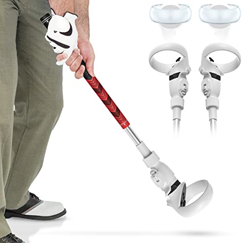 Okaycat VR Golf Club Attachment for Oculus Quest 2 accessories, Golf Handle Adapter Compatible with Meta Quest 2 Controller Grip, Upgraded Rugged Design with Push Switch