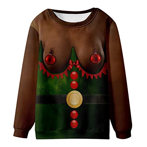 Early Deals Funny Christmas Sweatshirts for Women Men Plus Size Ugly Crewneck Pullover Tops Unisex Novelty Xmas 3D Graphic Shirts Lightning Deals