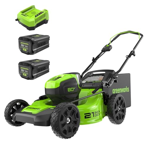 Greenworks 80V 21' Brushless Cordless (Push) Lawn Mower (75+ Compatible Tools), (2) 2.0Ah Batteries and 30 Minute Rapid Charger Included