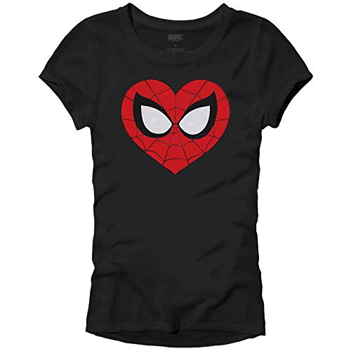Marvel Spider-Man Face Mask Heart Logo Symbol Womens Juniors T-Shirt (SM, BLK)