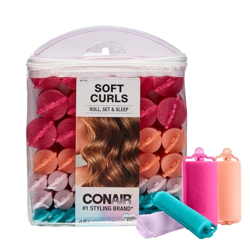 Conair Foam Hair Rollers - Foam Rollers - heatless curls - heatless curls overnight - Foam Rollers - Assorted Sizes & Colors - 48 Count w/ storage case