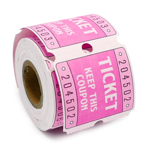 DGBDPACK 250 Raffle Tickets, 50/50 Double Roll Tickets for Raffles, Carnival, Door Prizes and Class Reward (Pink)