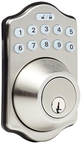 Amazon Basics Traditional Electronic Keypad Deadbolt Door Lock with Touch-Control Keyless Entry, Keyed Entry Option, Satin Nickel