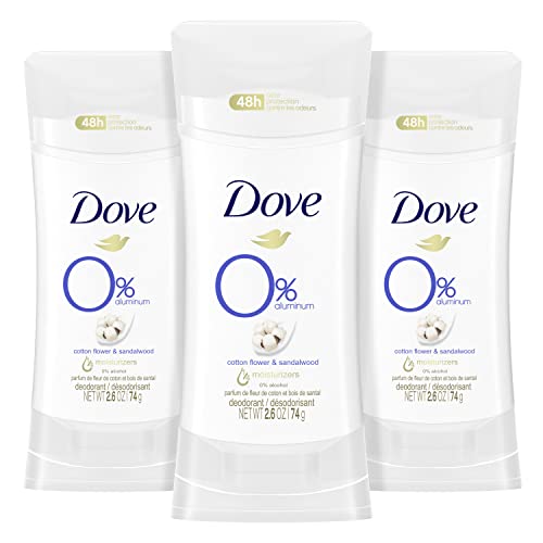 Dove 0% Aluminum Deodorant Stick Cotton Flower & Sandalwood 3 Count For 48-Hour Odor Protection Aluminum Free Deodorant 2.6oz
