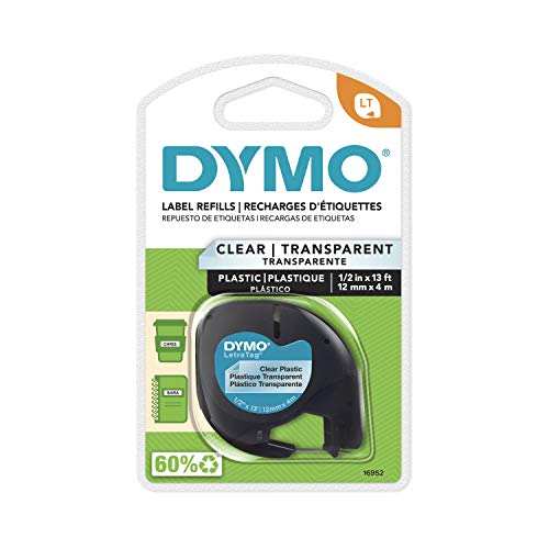 DYMO - DYM16952 Authentic LetraTag Labeling Tape for LetraTag Label Makers, Black Print on Clear pastic Tape, 1/2'' W x 13' L, 1 roll (16952)