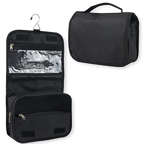 Multi Pocket Hanging Dopp Kit Case Bag with Hook, Water Resistant Organizer Bag for Travel, Car, Work, Women, and Men (Black)