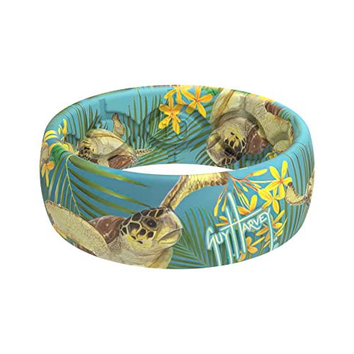 Groove Life Guy Harvey Tropical Turtle Silicone Ring - Breathable Rubber Wedding Rings for Men, Lifetime Coverage, Unique Design, Comfort Fit Ring - Size 10