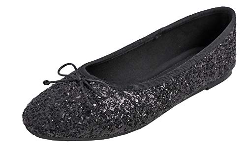 FEVERSOLE Women's Sparkle Memory Foam Cushioned Colorful Shiny Ballet Flats Glitter Black Size 8.5 M US